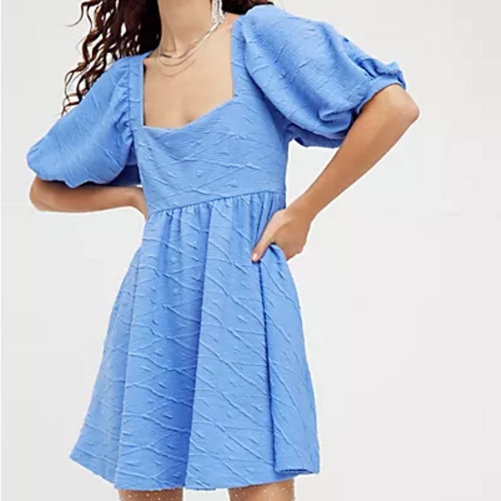30”+ Waist Free People Violet Mini Baby Doll Sky Blue Dress EUC Tag Size Small